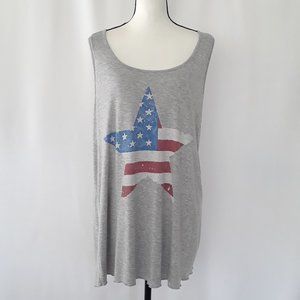 Free Kisses Distressed American Flag Grey Tank Top
